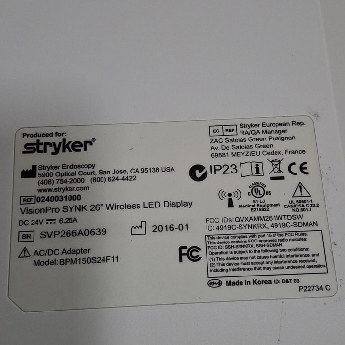 Stryker VisionPro SYNK 26 Wireless LED Display