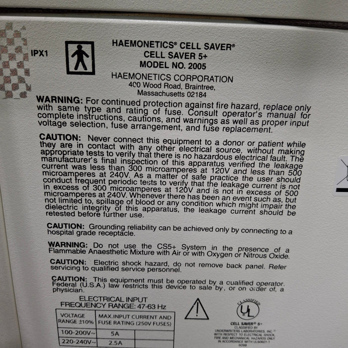 Haemonetics Cell Saver 5+ Autologous Blood Recovery System