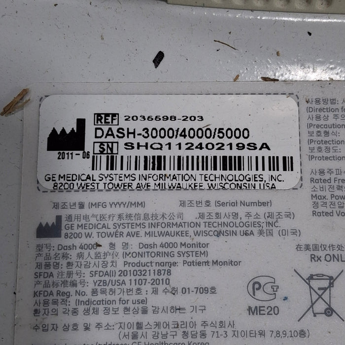 GE Healthcare Dash 4000 - GE/Nellcor SpO2 Patient Monitor