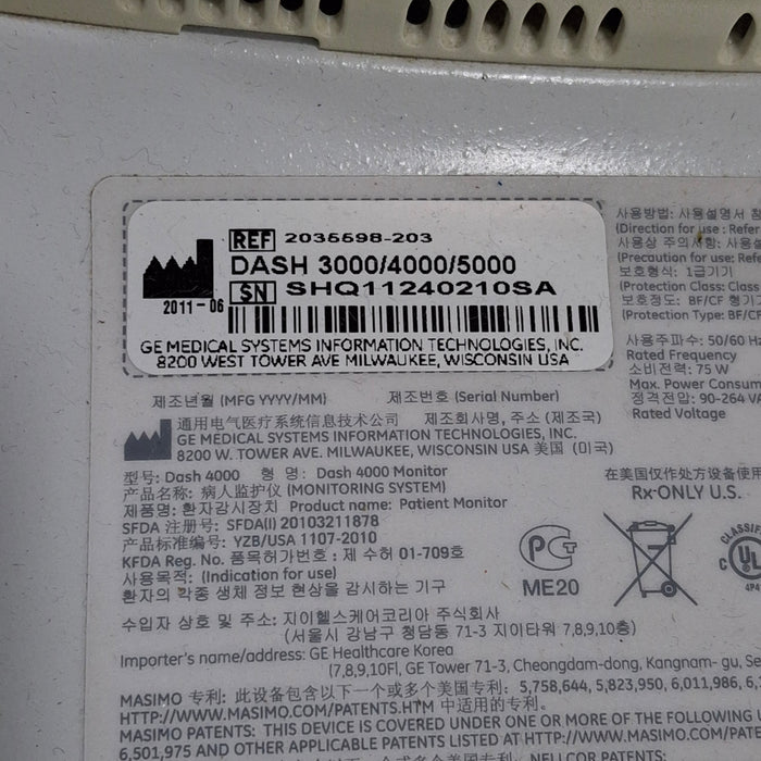 GE Healthcare GE Healthcare Dash 4000 - GE/Nellcor SpO2 Patient Monitor Patient Monitors reLink Medical