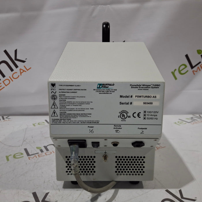 Buffalo Filter Buffalo Filter PlumeSafe Whisper Turbo Smoke Evacuation System Electrosurgical Units reLink Medical