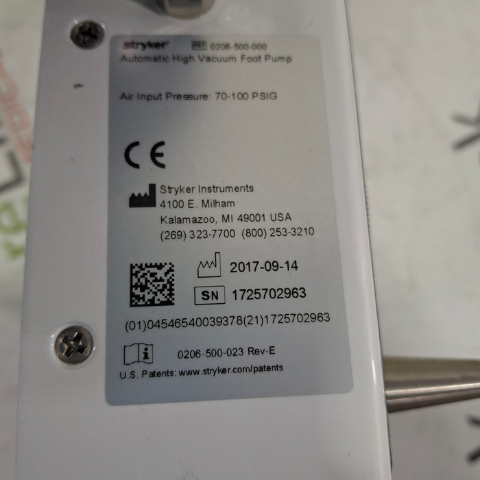 Stryker Stryker 206-500 Automatic High Vacuum Foot Pump Electrosurgical Units reLink Medical
