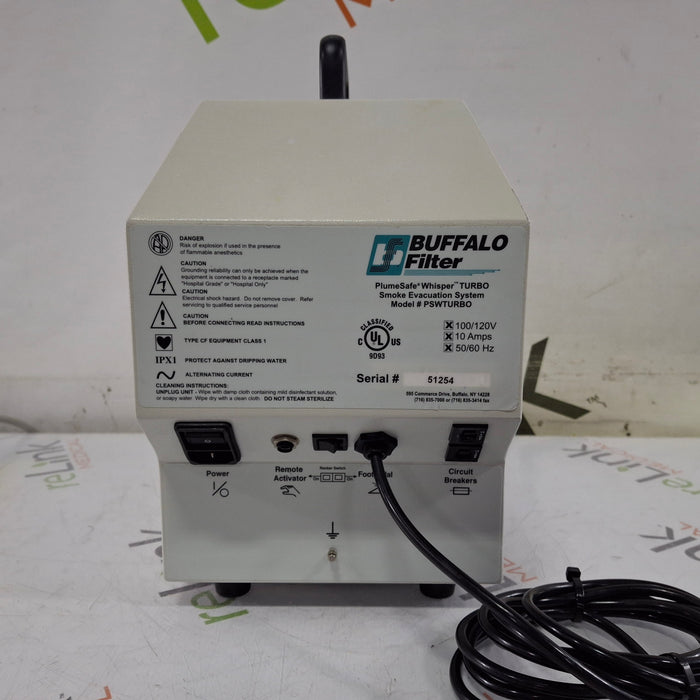 Buffalo Filter Buffalo Filter PlumeSafe Whisper Turbo Smoke Evacuation System Electrosurgical Units reLink Medical
