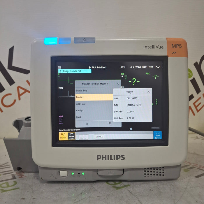 Philips Intellivue MP5 - ECG, OxiMax SpO2, NIBP Patient Monitor