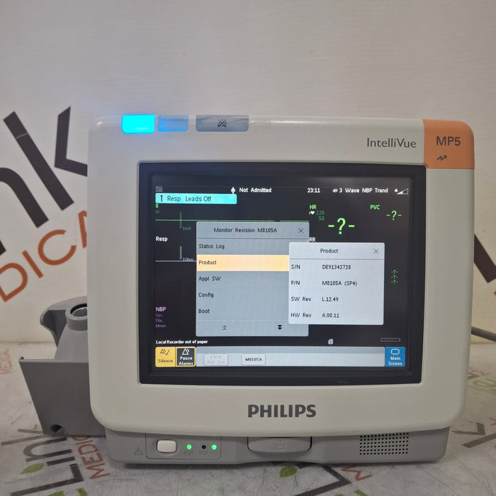 Philips Intellivue MP5 - ECG, OxiMax SpO2, NIBP Patient Monitor