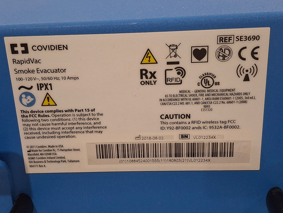Covidien Covidien RapidVac SE3690 Smoke Evacuator Surgical Equipment reLink Medical