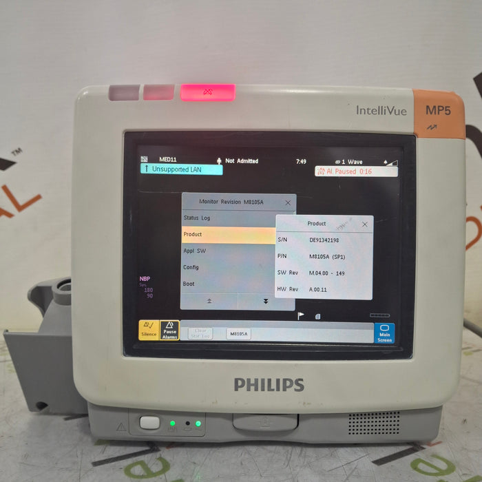 Philips Intellivue MP5 - ECG, Fast SpO2, NIBP, Press, Temp Patient Monitor