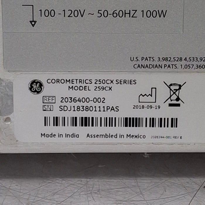 GE Healthcare Corometrics 250cx Series Model 259cx Fetal Monitor
