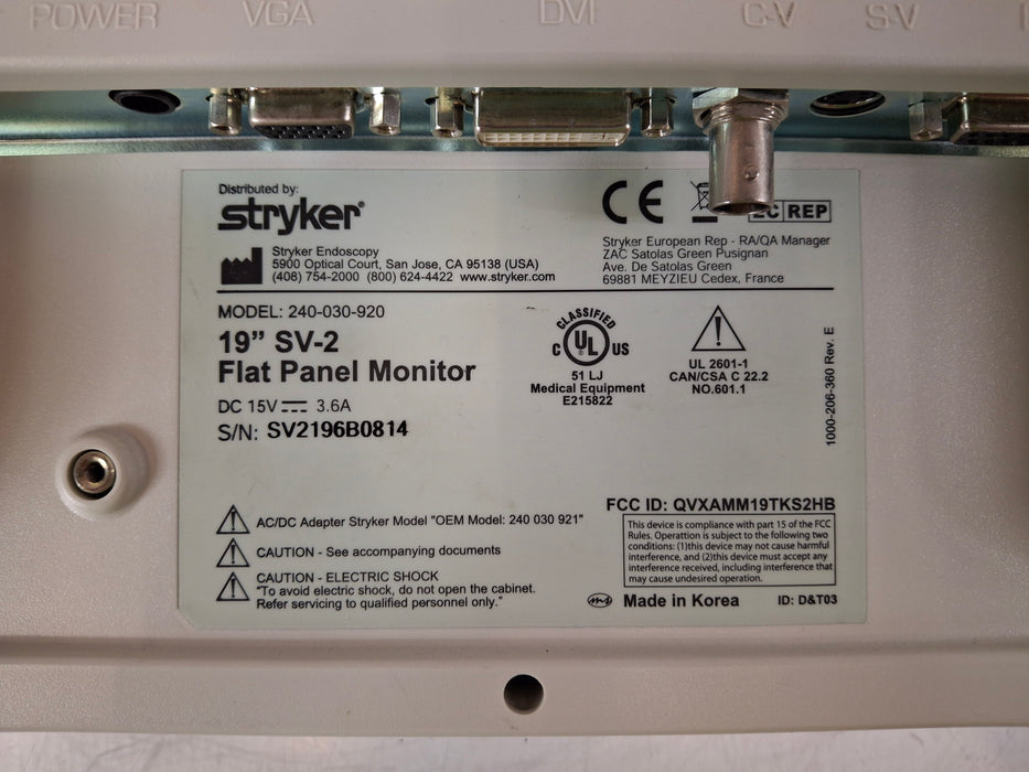Stryker Stryker SV2 19" Monitor Surgical Equipment reLink Medical