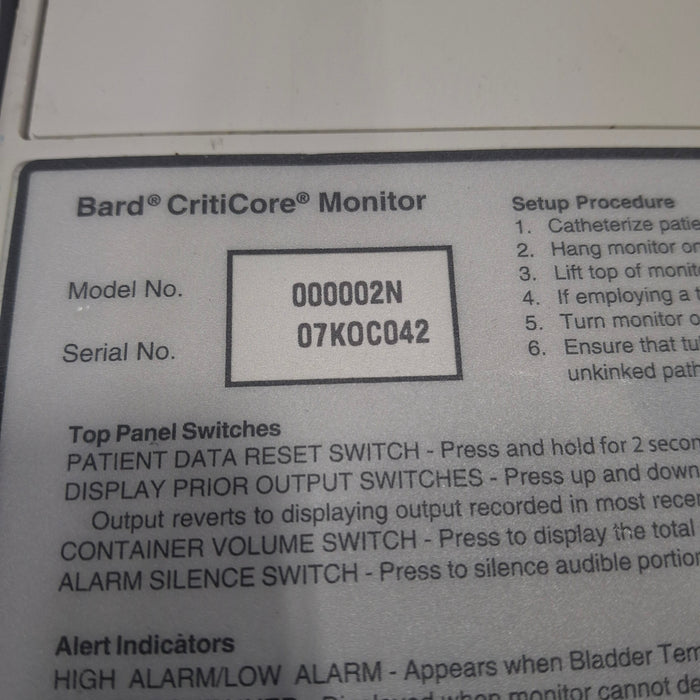 Bard Medical Bard Medical Criticore Fluid Output and Temp Monitor Patient Monitors reLink Medical