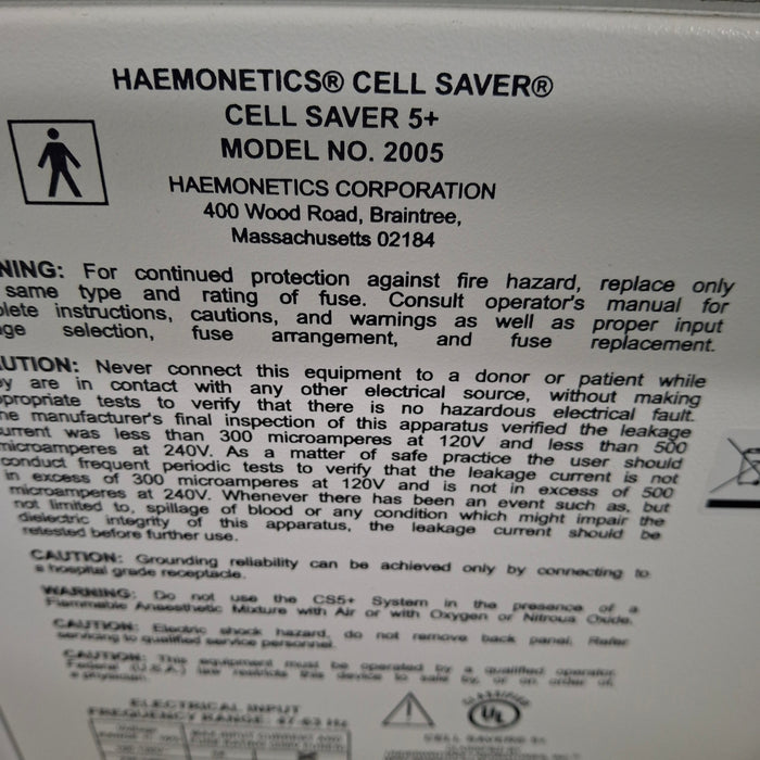 Haemonetics Haemonetics Cell Saver 5+ Autologous Blood Recovery System Cardiology reLink Medical
