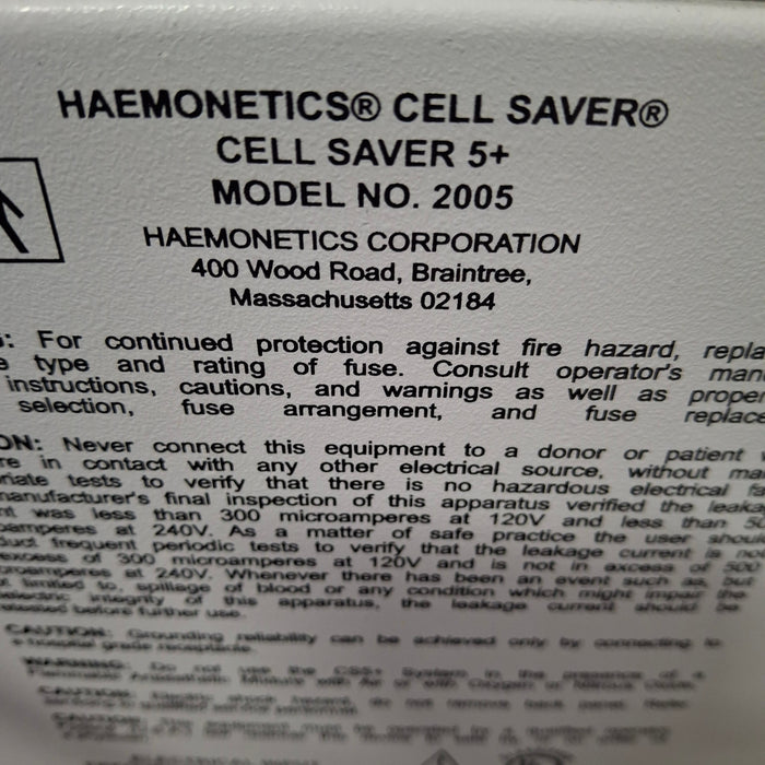 Haemonetics Haemonetics Cell Saver 5+ Autologous Blood Recovery System Cardiology reLink Medical