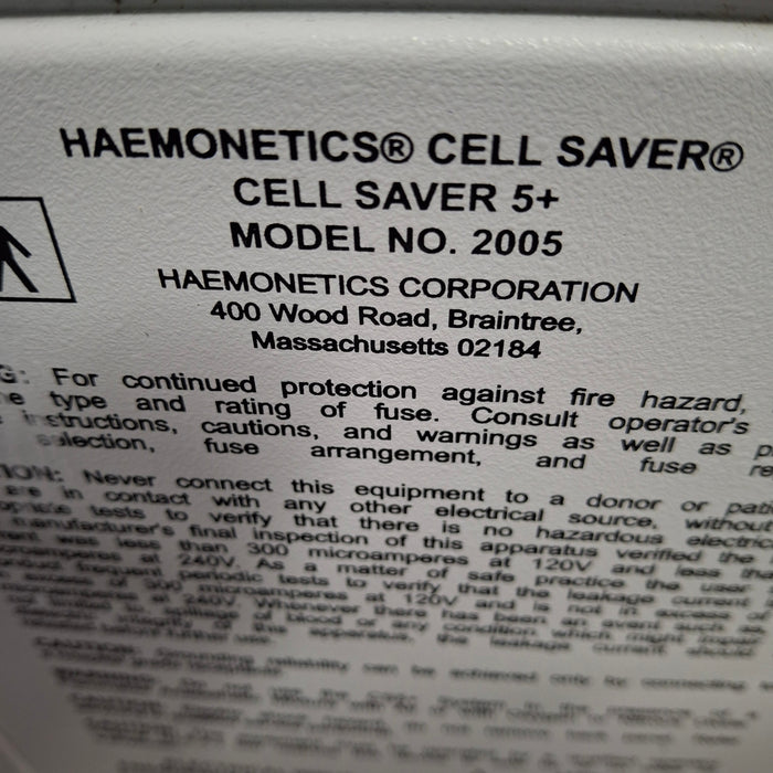 Haemonetics Cell Saver 5+ Autologous Blood Recovery System