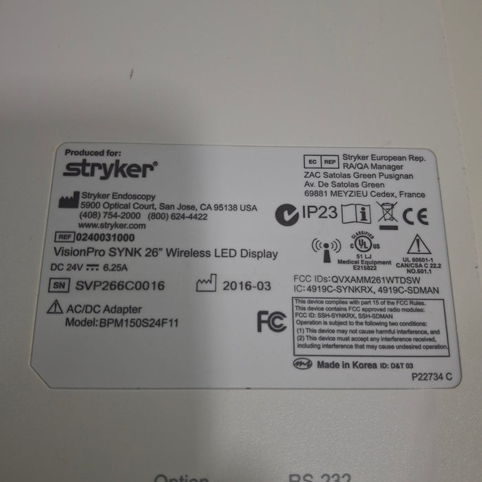 Stryker VisionPro SYNK 26 Wireless LED Display