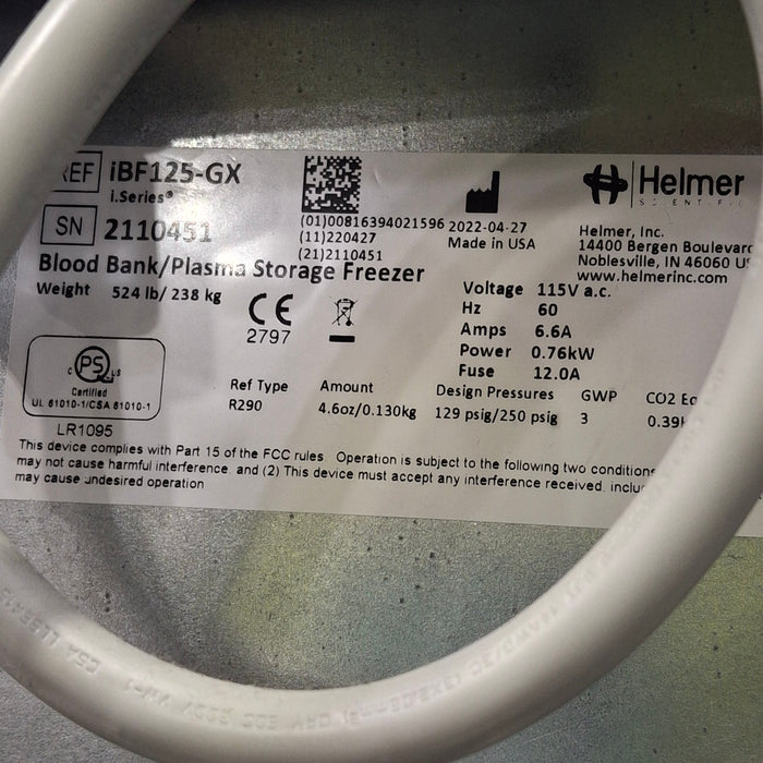 Helmer Inc iBF125-GX Blood Bank Fridge