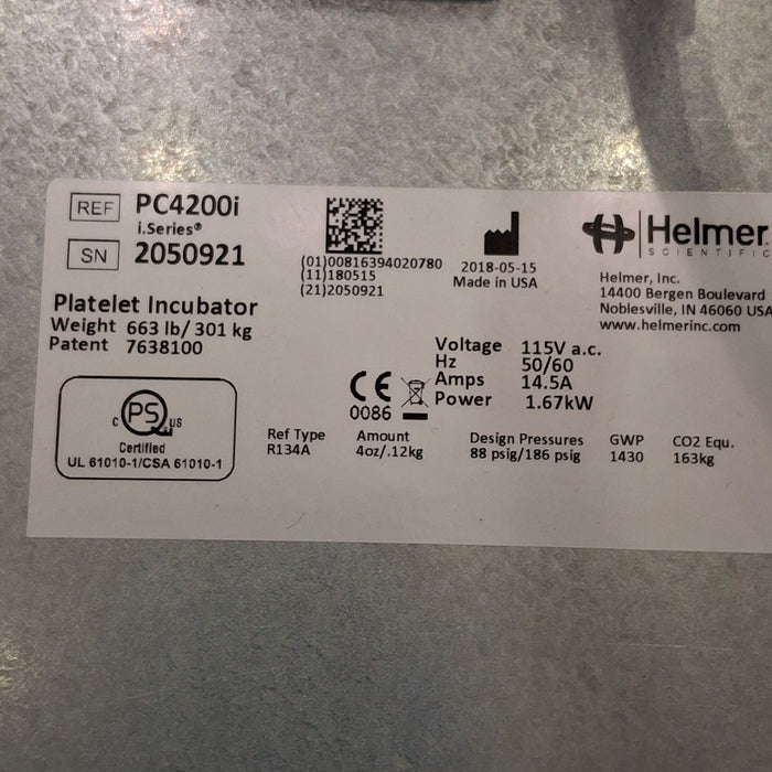 Helmer Inc Helmer Inc PC4200i Platelet Incubator Research Lab reLink Medical