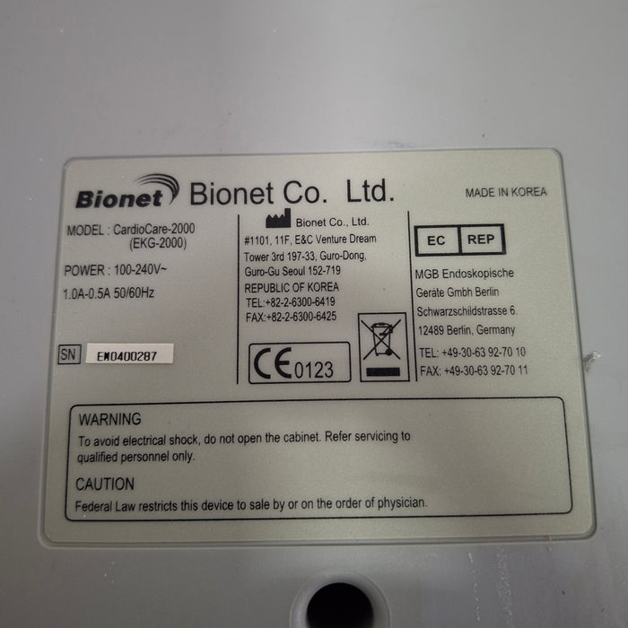 Bionet America, Inc. CardioCare 2000 ECG System