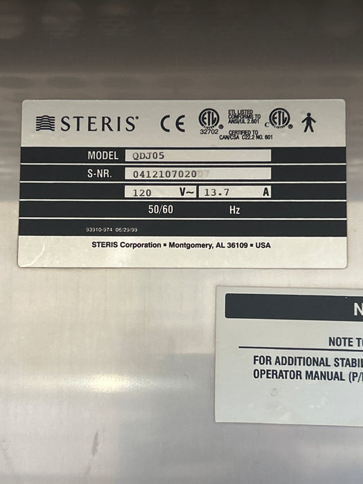 Steris QDJ05 Dual Compartment Warming Cabinet