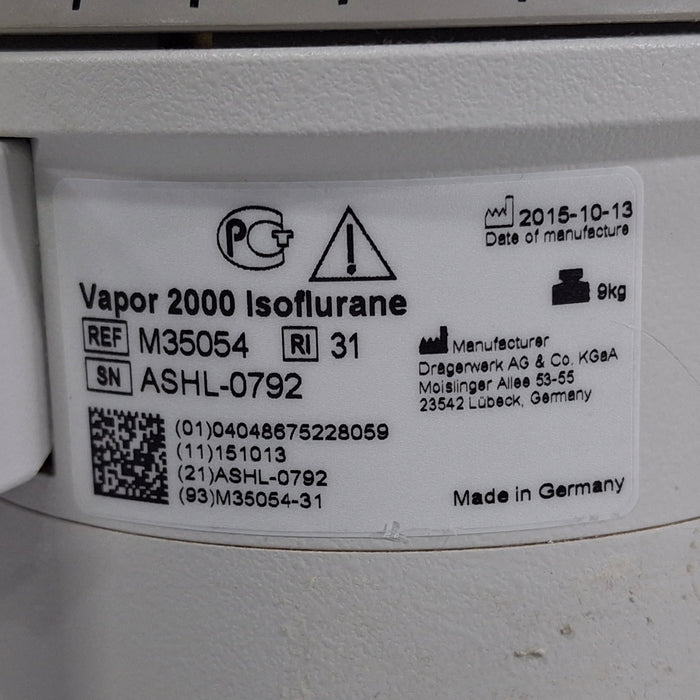 Draeger Medical Draeger Medical Vapor 2000 Isoflurane Vaporizer Anesthesia reLink Medical