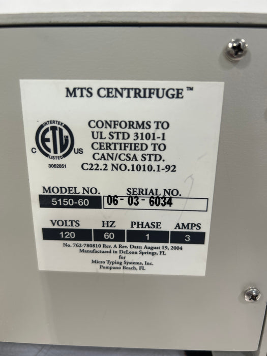 Ortho Diagnostic Systems Inc. Ortho Diagnostic Systems Inc. MTS 5150-60 Centrifuge Centrifuges reLink Medical