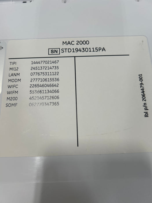 GE Healthcare GE Healthcare MAC 2000 ECG Cardiology reLink Medical