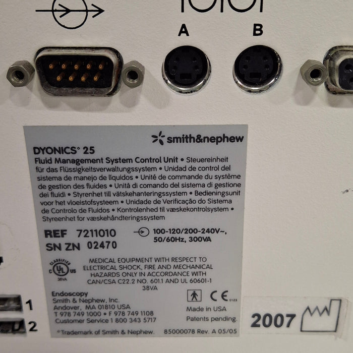 Smith & Nephew Smith & Nephew Dyonics 25 Fluid Management System Control Unit Rigid Endoscopy reLink Medical