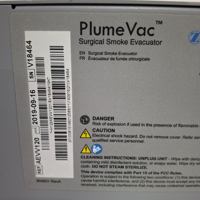 Zimmer Zimmer PlumeVac AEVV120 Surgical Smoke Evacuator Surgical Equipment reLink Medical