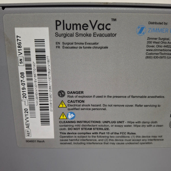 Zimmer Zimmer PlumeVac AEVV120 Surgical Smoke Evacuator Surgical Equipment reLink Medical