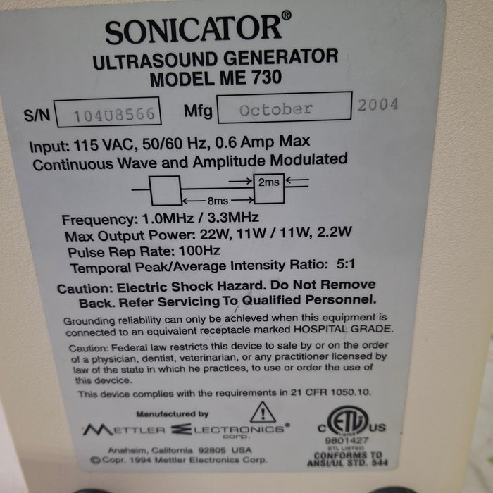 Mettler Electronics Mettler Electronics Sonicator 730 Ultrasound Therapy Unit Fitness and Rehab Equipment reLink Medical