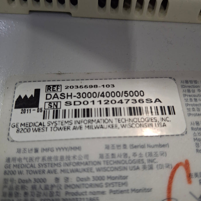 GE Healthcare Dash 3000 - GE/Nellcor SpO2 Patient Monitor