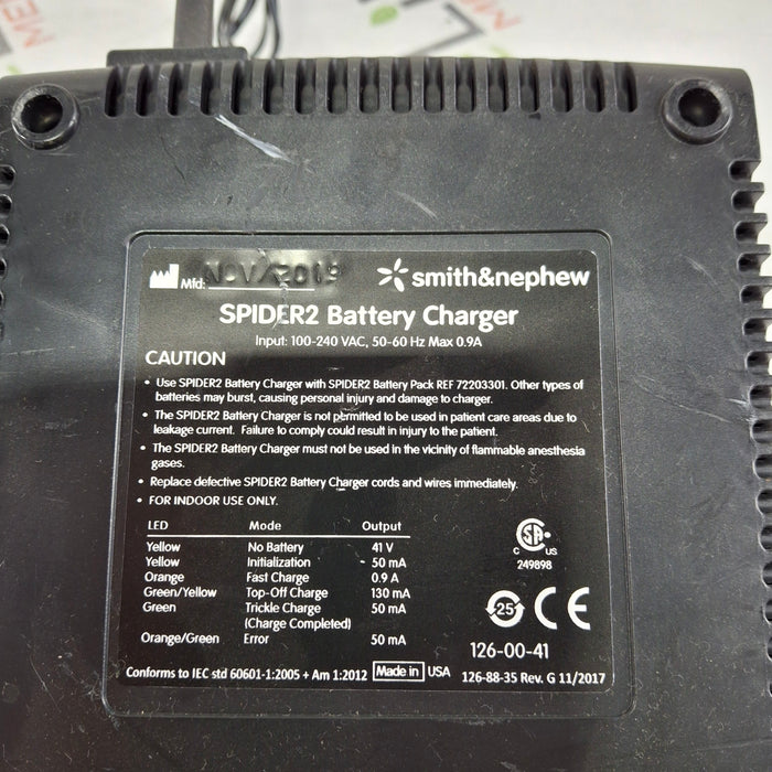 Smith & Nephew Smith & Nephew 72203301 Spider2 Battery Charger Surgical Equipment reLink Medical