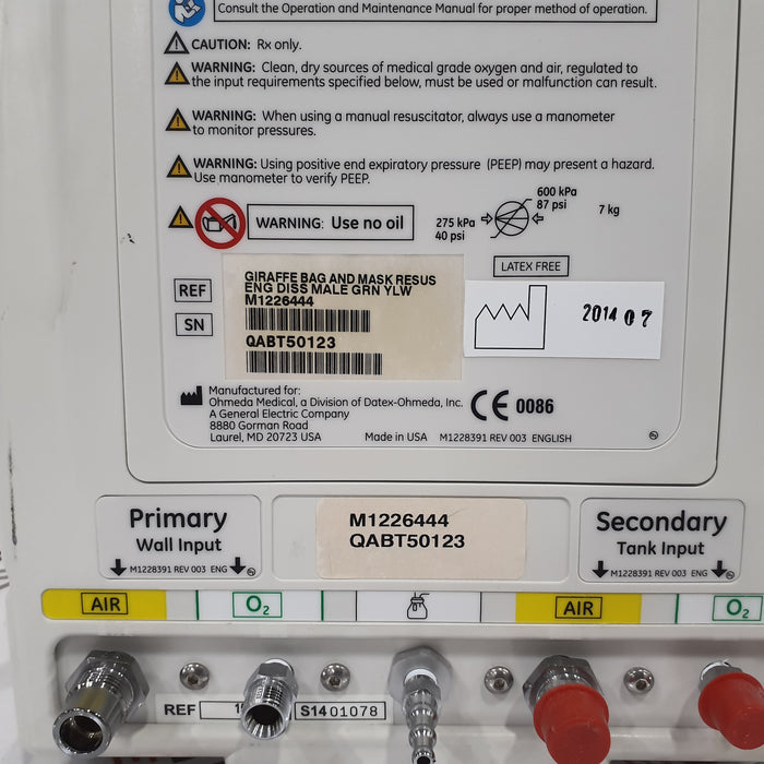 GE Healthcare Giraffe 1510 Bag & Mask Infant Resuscitation System