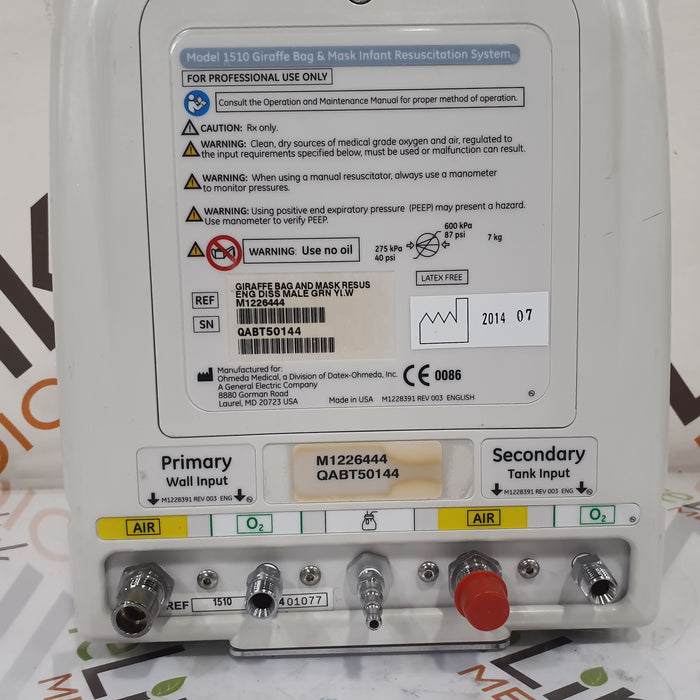 GE Healthcare Giraffe 1510 Bag & Mask Infant Resuscitation System