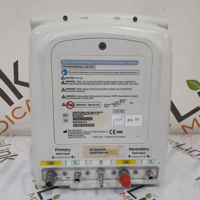 GE Healthcare Giraffe 1510 Bag & Mask Infant Resuscitation System