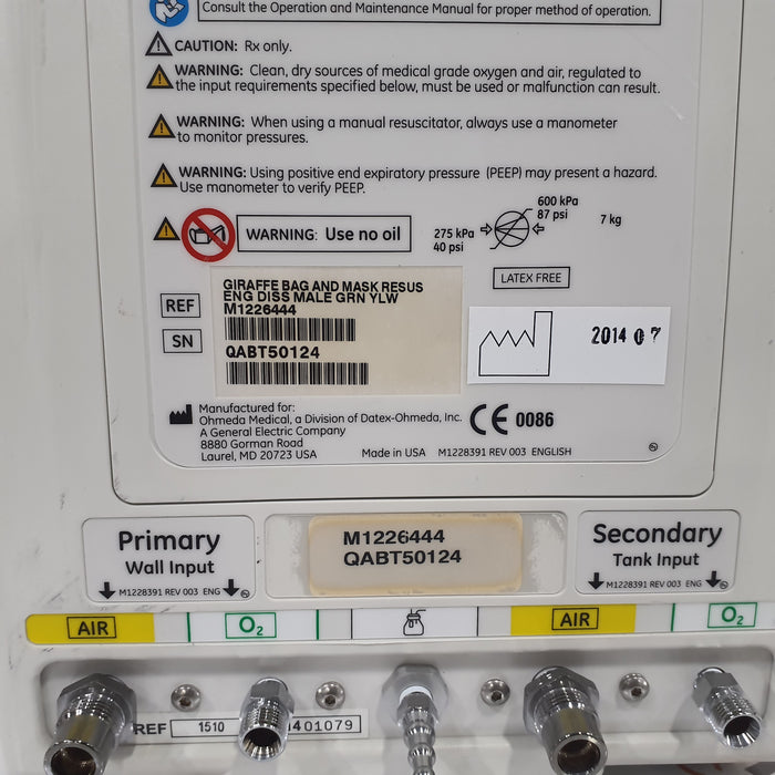 GE Healthcare Giraffe 1510 Bag & Mask Infant Resuscitation System