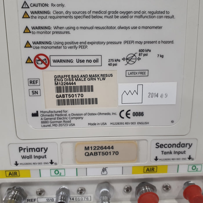 GE Healthcare Giraffe 1510 Bag & Mask Infant Resuscitation System