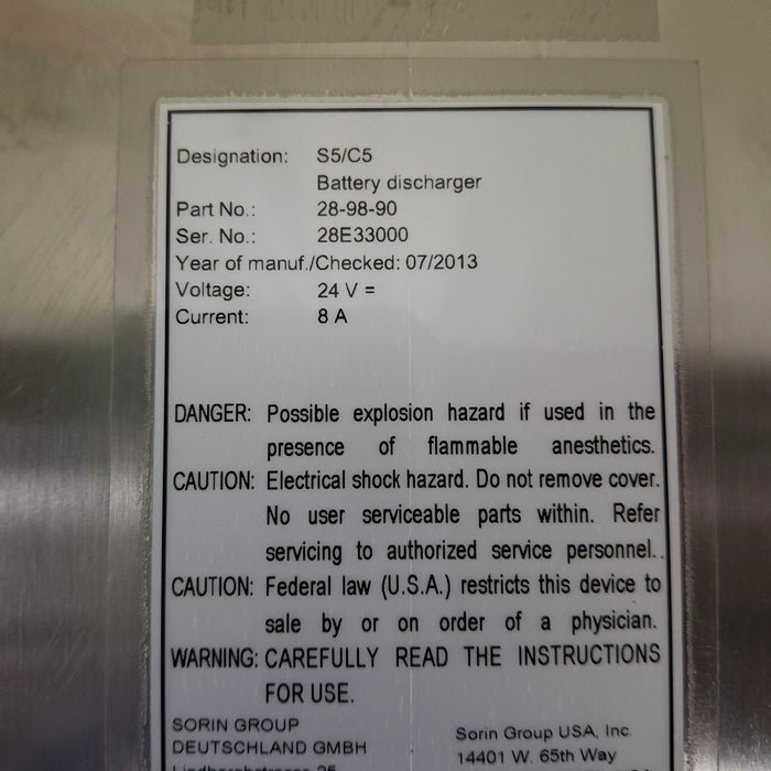 Sorin Group USA, Inc. Sorin Group USA, Inc. S5/C5 Battery Discharger Perfusion reLink Medical