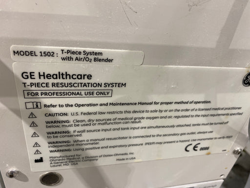 GE Healthcare GE Healthcare 1502 T-Piece Resuscitation System Infant Warmers and Incubators reLink Medical