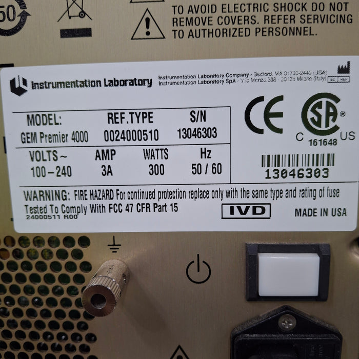 Instrumentation Laboratory Company Instrumentation Laboratory Company Gem Premier 4000 Blood Gas Analyzer Clinical Lab reLink Medical
