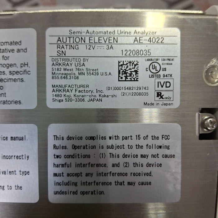 Arkray Inc Arkray Inc Aution Eleven AE-4022 Semi-Automated Urine Analyzer Clinical Lab reLink Medical