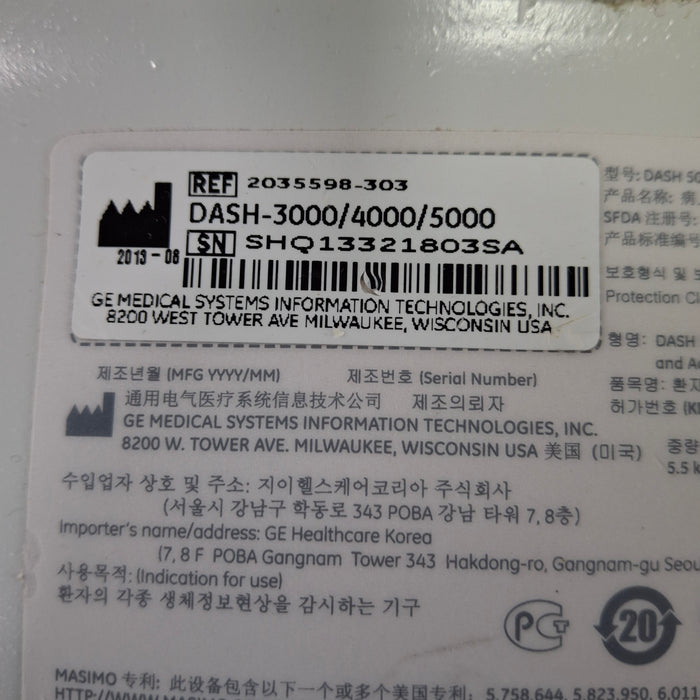 GE Healthcare Dash 5000 - GE/Nellcor SpO2 Patient Monitor