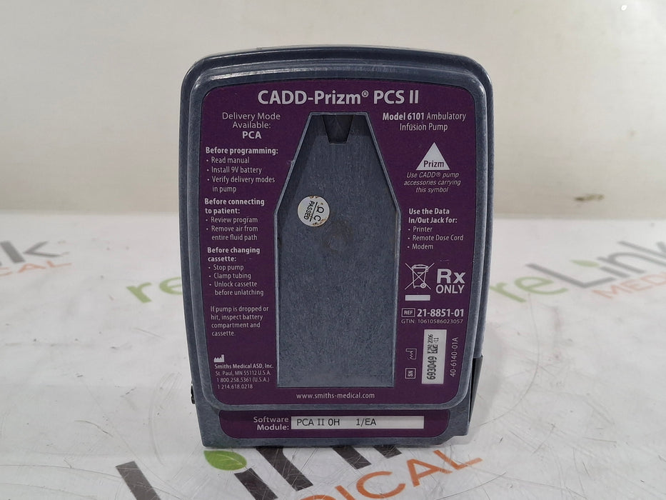 Smiths Medical Smiths Medical CADD Prizm PCS II 6101 Ambulatory Infusion Pump Infusion Pump reLink Medical