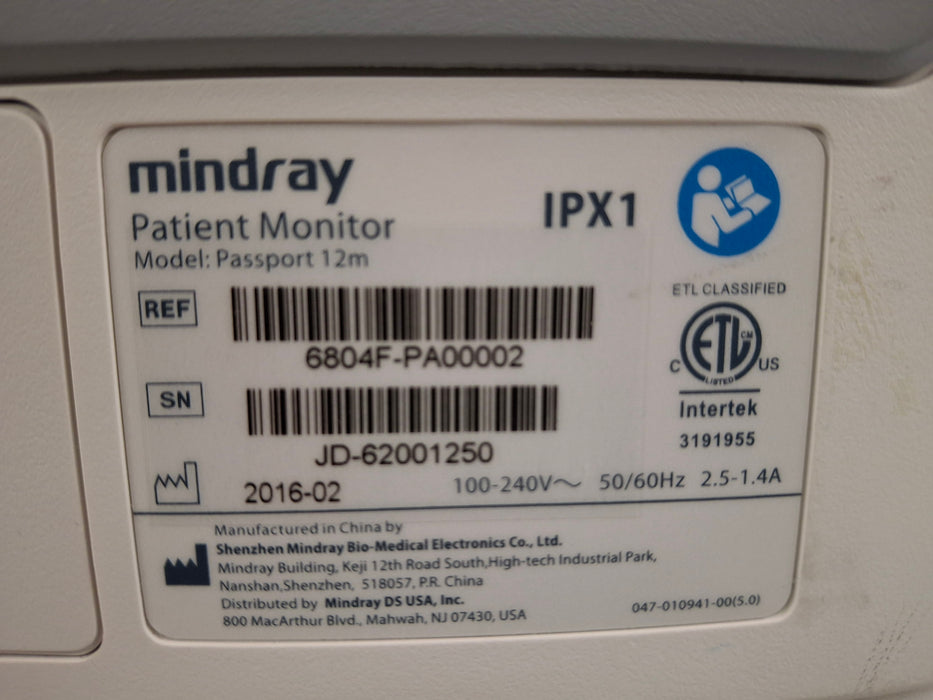 Mindray Passport 12M Patient Monitor
