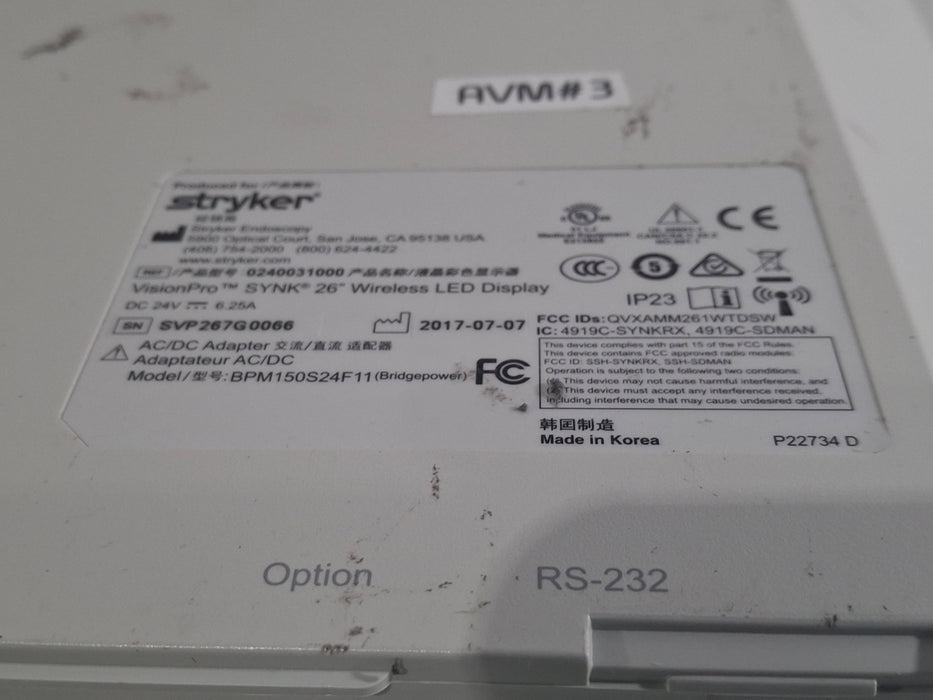 Stryker Stryker VisionPro SYNK 26 Wireless LED Display Rigid Endoscopy reLink Medical