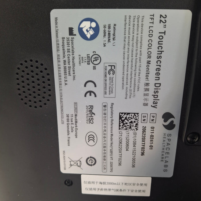 Spacelabs Healthcare Spacelabs Healthcare 011-0241 22" TFT LCD Monitor Patient Monitors reLink Medical