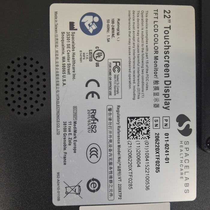 Spacelabs Healthcare Spacelabs Healthcare 011-0241 22" TFT LCD Monitor Patient Monitors reLink Medical