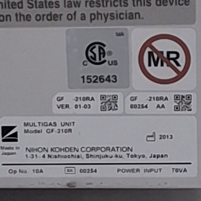 Nihon Kohden Nihon Kohden GF-210R Multigas Unit Patient Monitors reLink Medical