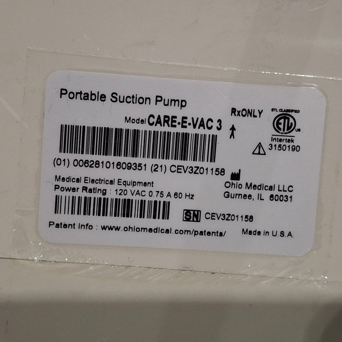 Ohio Medical Corporation Ohio Medical Corporation Care-E-Vac 3 Portable Suction System Surgical Equipment reLink Medical