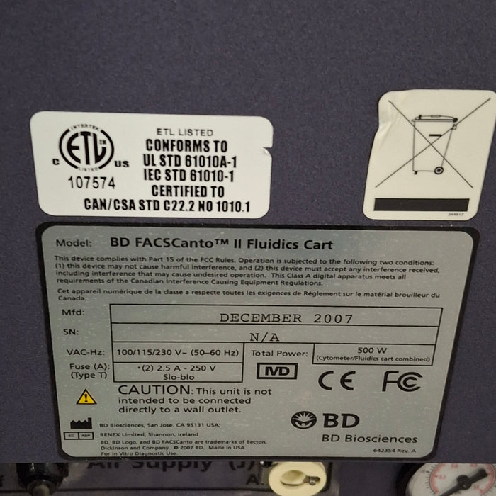 Becton Dickinson FACScanto II Fluidics Cart