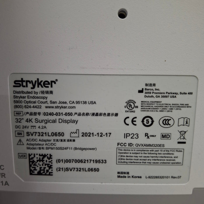 Stryker 32" 4K Surgical Display Monitor
